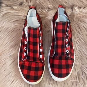Red Buffalo Check Slip On Sneakers